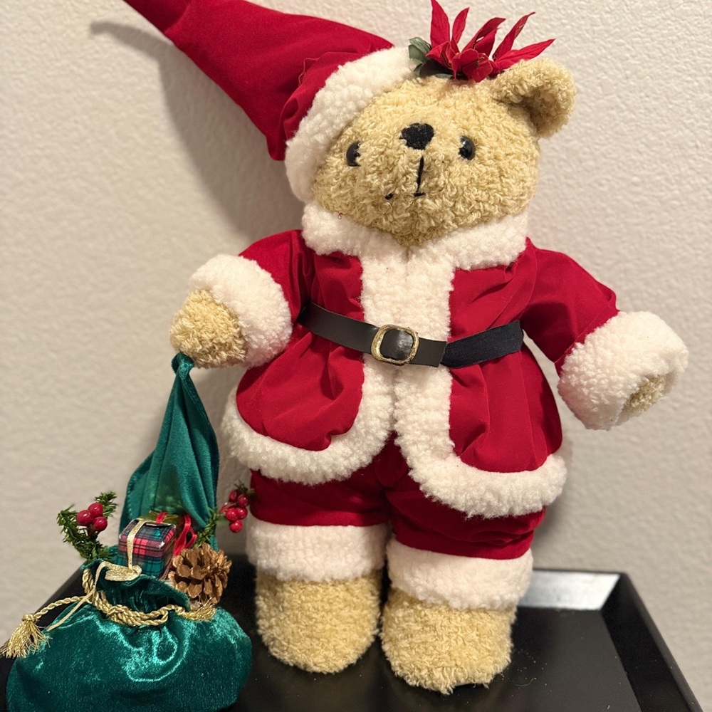 Festive Teddy Bear in Red Santa Outfit